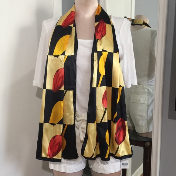Robin Ruth | Accessories | Robin Ruth Gold Black Tulip Long Scarf ...